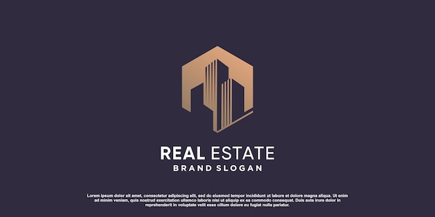 Building logo with creative element Premium Vector