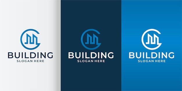 Building logo with initial C and gradient premium vector