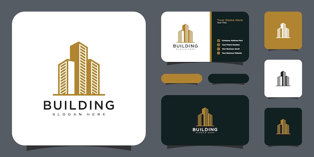 Building logo with line art style. city building abstract for logo design inspiration and business card design