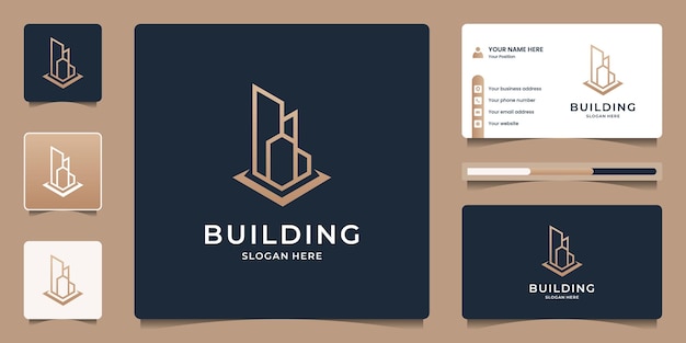 Building real estate logo design premium. Minimalist skyline logo for architecture, construction, apartment.