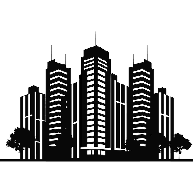 A Building silhouette icon simple vector black and white illustrations