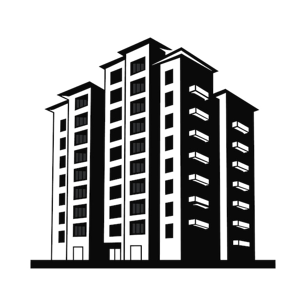 A Building silhouette icon simple vector black and white illustrations