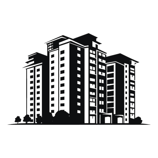 A Building silhouette icon simple vector black and white illustrations