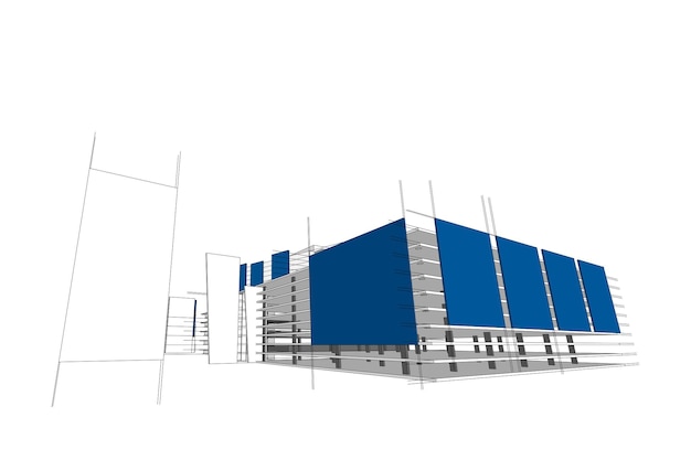 Building sketch architectural 3d illustration, Architecture building perspective lines