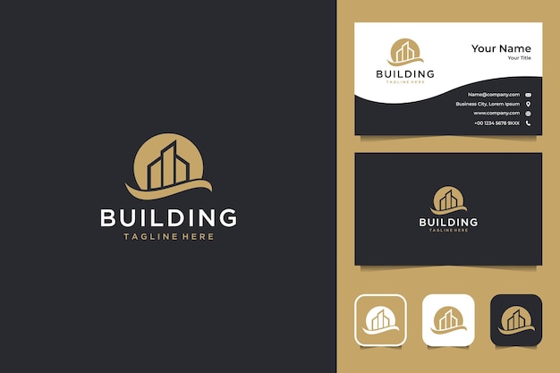 Building sunset logo design and business card