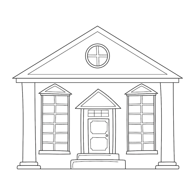 Building with columns and a central door Theater in sketch doodle