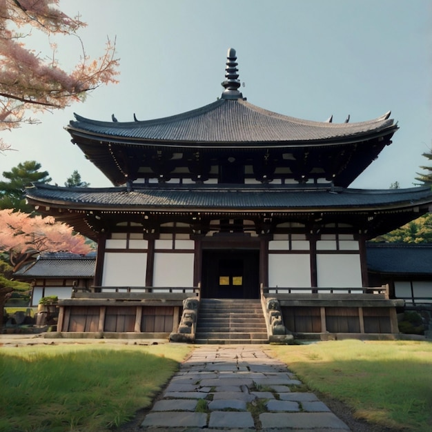 Vector a building with a large wooden roof has a large black roof