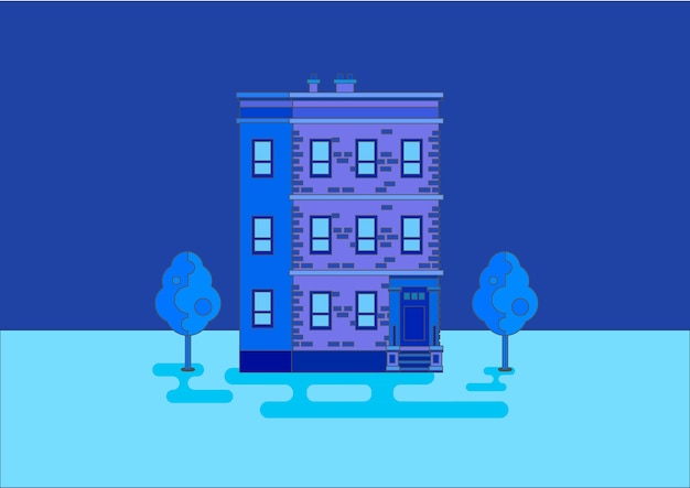 Building with trees in blue tones vector illustration