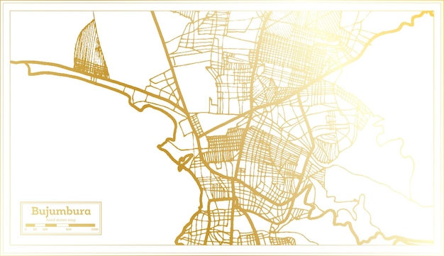 Bujumbura Burundi City Map in Retro Style in Golden Color Outline Map Vector Illustration