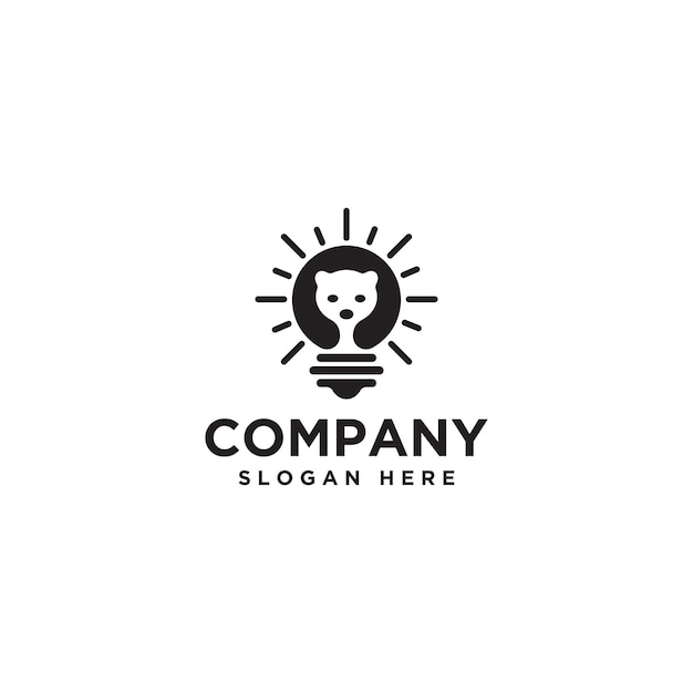 Bulb bear of lighting logo design template