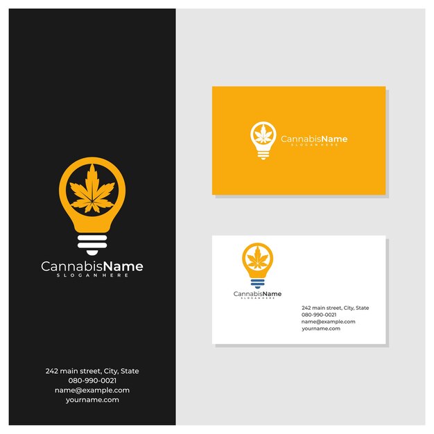 Bulb Cannabis logo with business card template Creative Cannabis logo design concepts