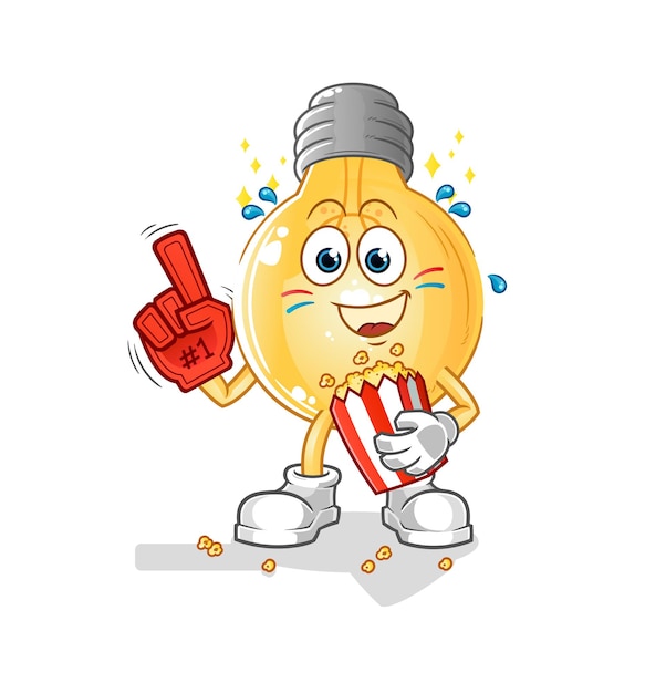 Bulb fan with popcorn illustration. character vector