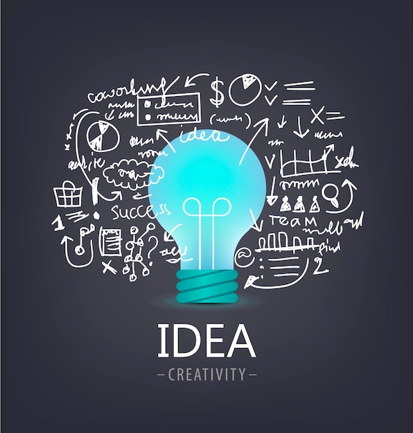 Bulb with hand drawn brainstorm illustration