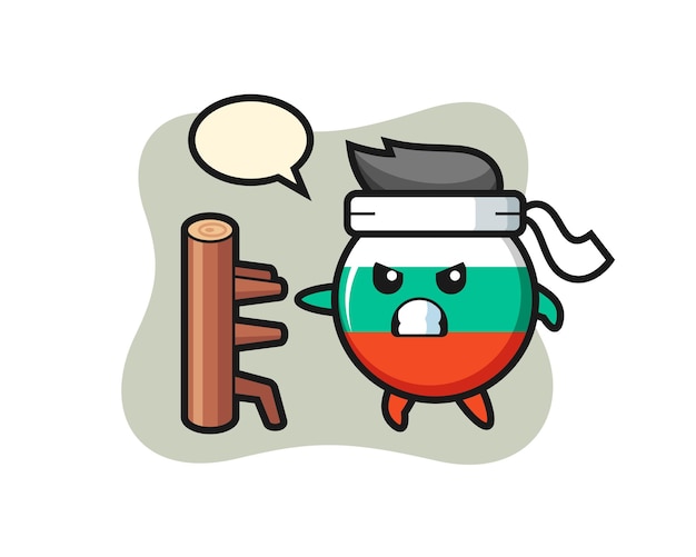 Bulgaria flag badge cartoon illustration as a karate fighter