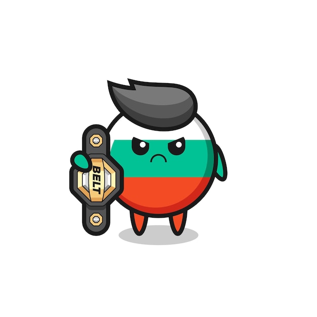 Bulgaria flag badge mascot character as a MMA fighter with the champion belt