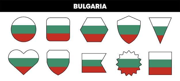 Bulgaria flag different shapes Vector isolated on white Bulgaria labels collection