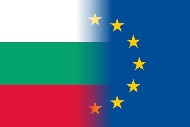 Bulgaria national flag with a flag of European Union twelve gold stars symbol of unity with EU member since 1 January 2007 Vector flat style illustration