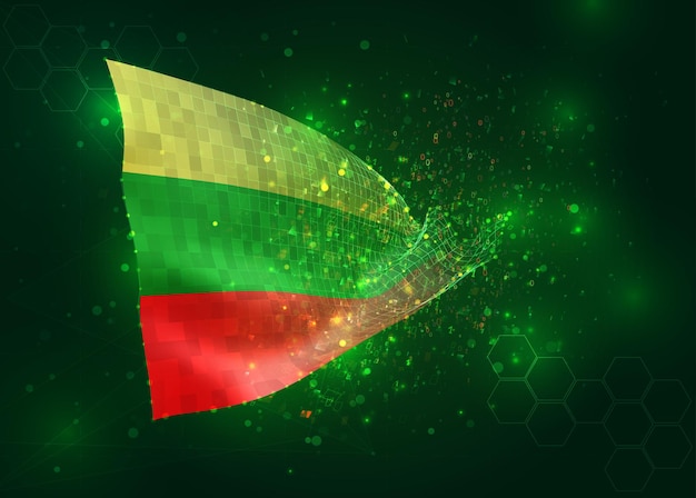 Bulgaria on vector 3d flag on green background with polygons and data numbers