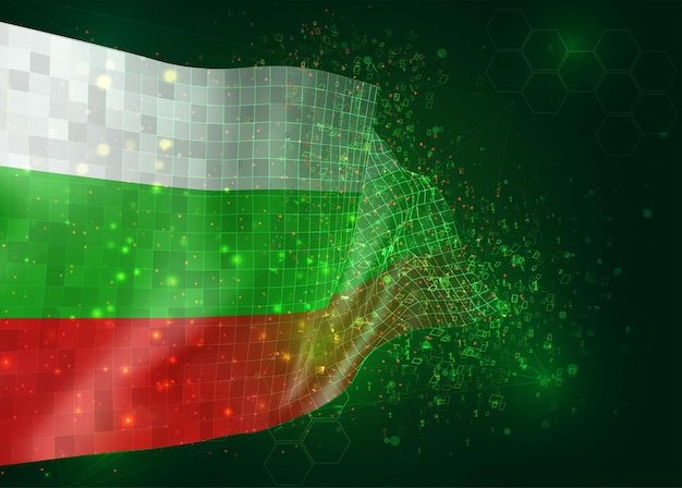 Bulgaria, on vector 3d flag on green background with polygons and data numbers