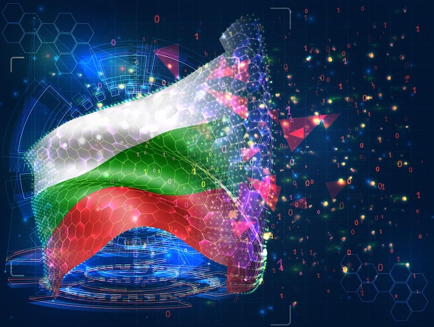 Bulgaria vector flag virtual abstract 3D object from triangular polygons on a blue background