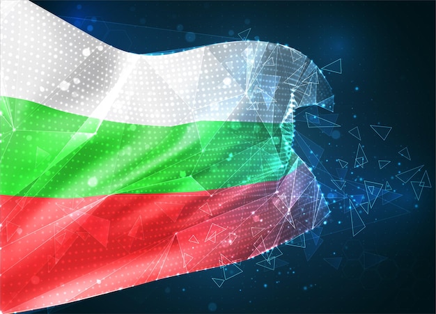 Bulgaria ,  vector flag, virtual abstract 3D object from triangular polygons on a blue background