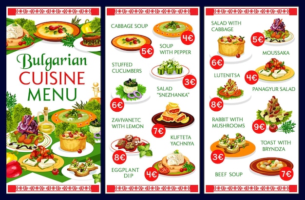 Bulgarian cuisine restaurant menu vector template