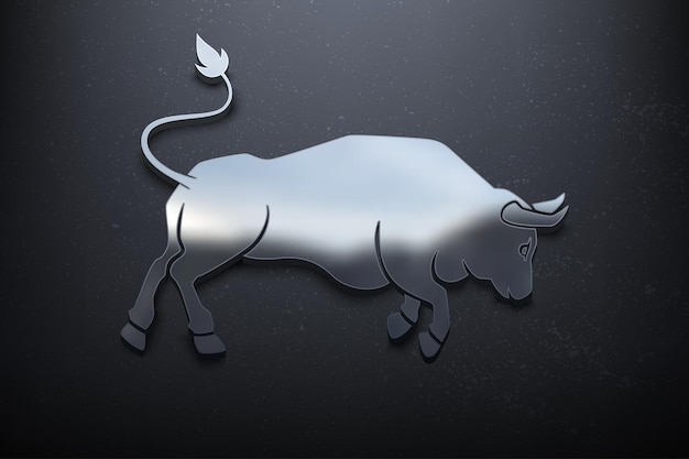 Bull 3D Logo Design, Shiny Mockup Logo with Textured Wall. Realistic Vector