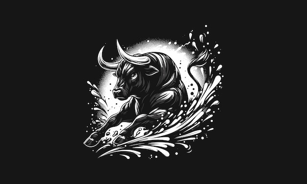 bull angry with background splash vector artwork design