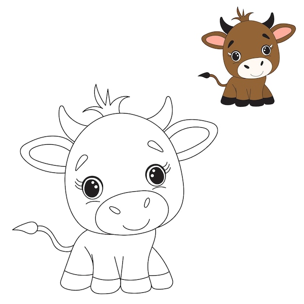 Bull calf coloring book for children isolated vector