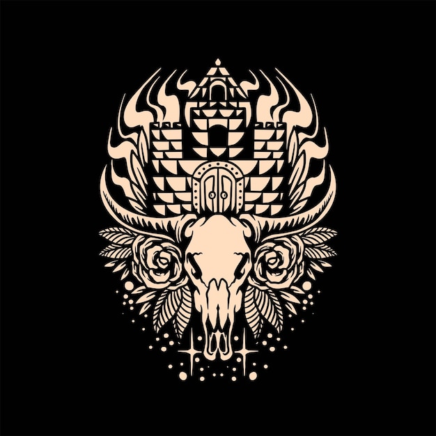 bull fortress tattoo vector design