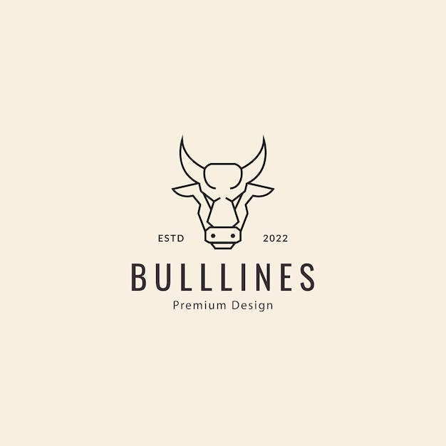 Bull head buffalo animal with hipster line style logo design vector icon illustration