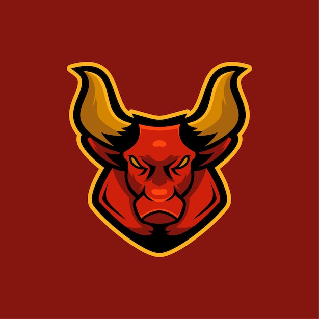 Bull head cartoon logo template illustration. esport logo gaming Premium Vector