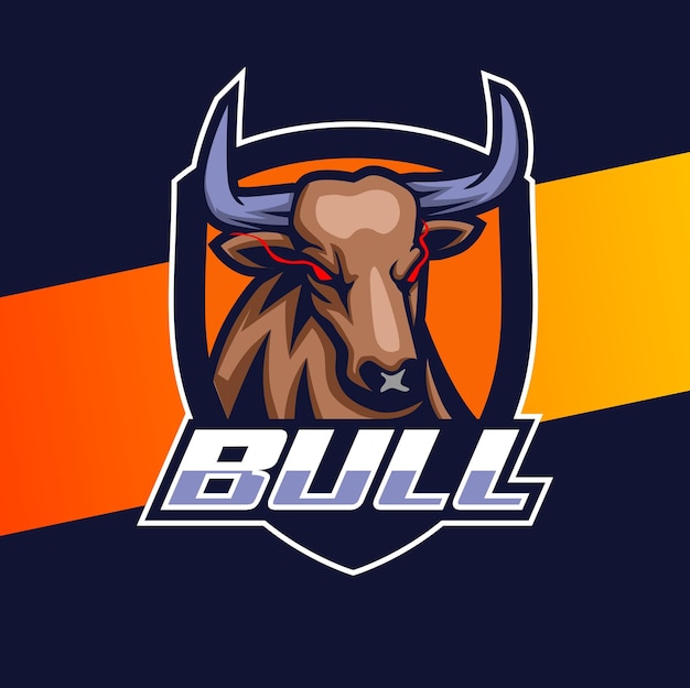 Bull head logo mascot design with big horn for sport or game design