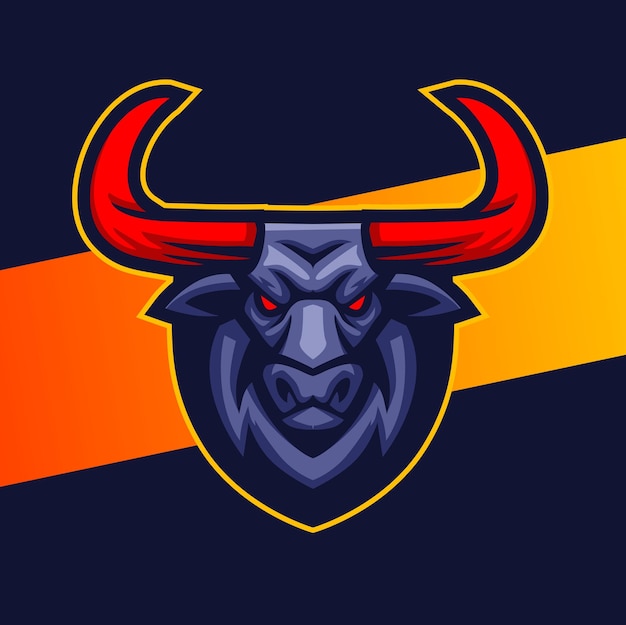 Bull head logo mascot design with big horn for sport or game design