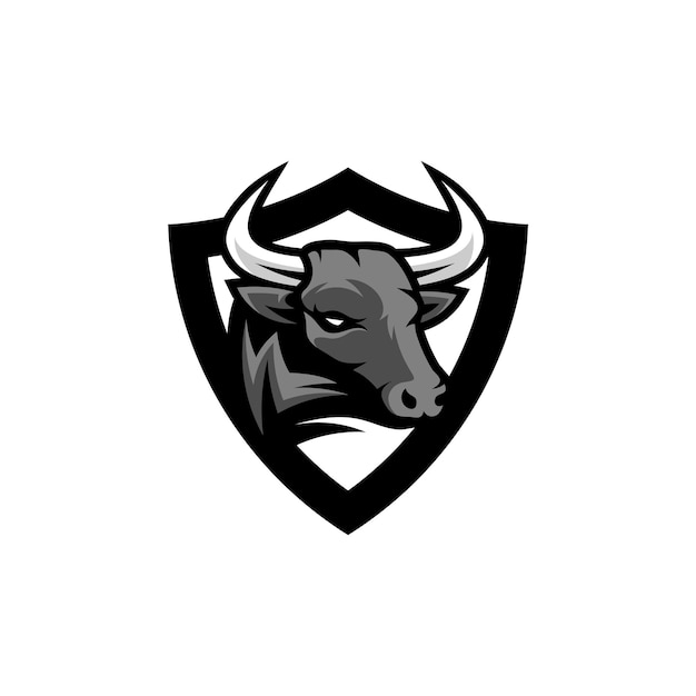 Bull head mascot esport logo character with shield for sport and gaming logo concept