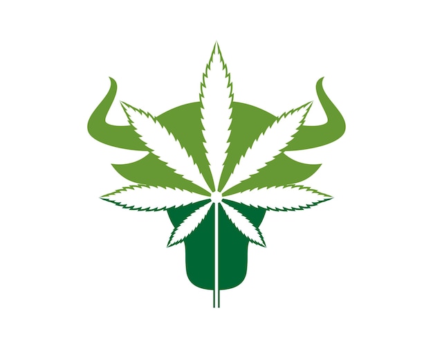 Vector bull head with cannabis leaf inside