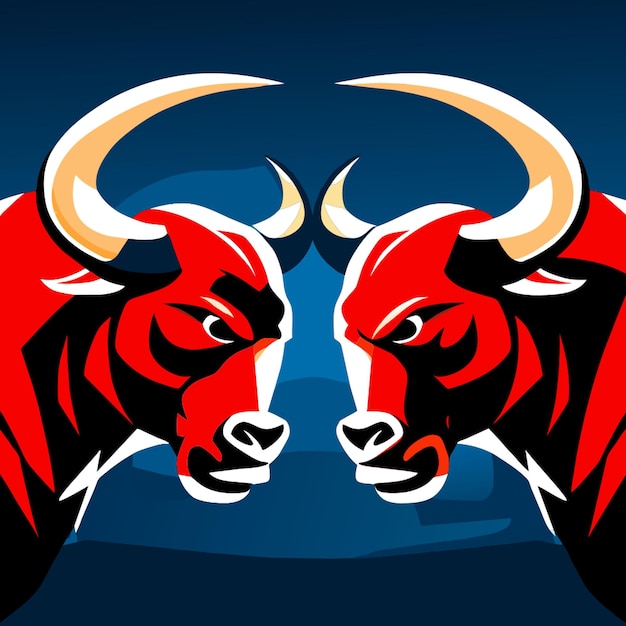 Vector bull horns clash show two bulls with locked horns portraying a fierce battle illustration