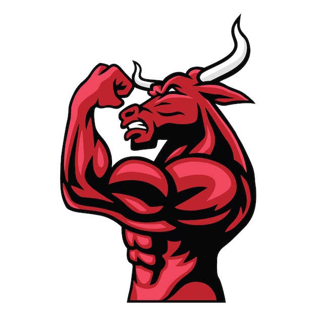 Bull Logo Character Design Bodybuilder Posing His Muscular Body Vector Mascot