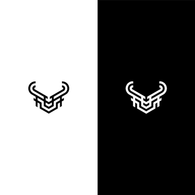 Vector bull monogram logo on black white background