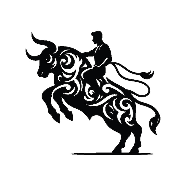 bull riding sport male player with ethnic tribal tattoo gothic pattern illustration emblem shield badge