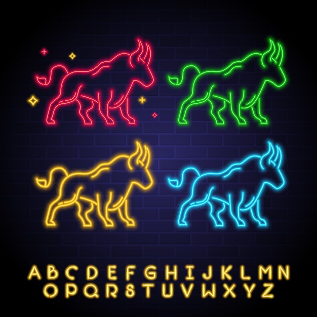 Bull silhouette with neon light glowing