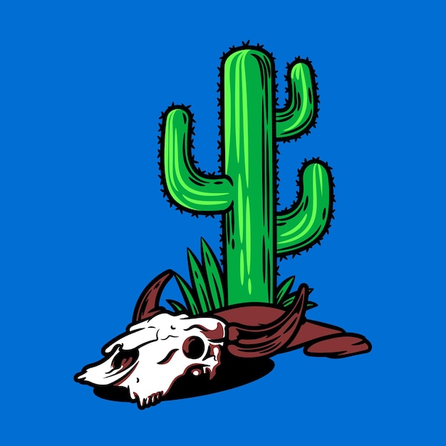 Bull Skull and Cactus Vector