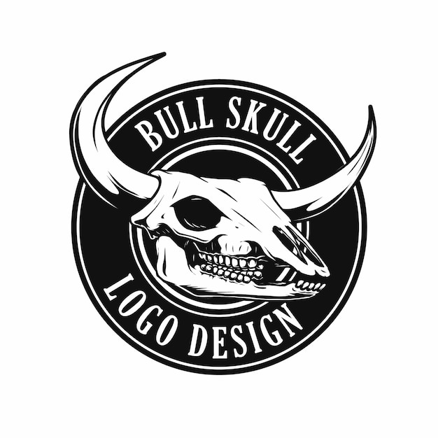 bull skull drawing logo design