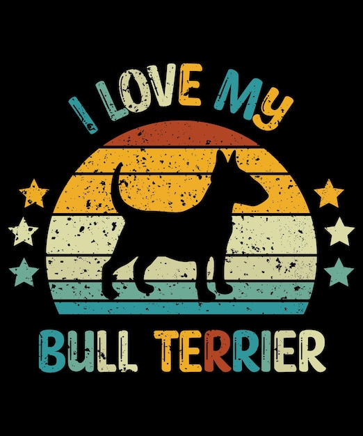 Bull Terrier silhouette vintage and retro tshirt design