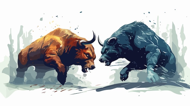 Vector bull vs bear fight in stock market volatile wall street