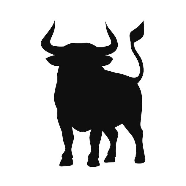 a bull with horns is shown in black and white