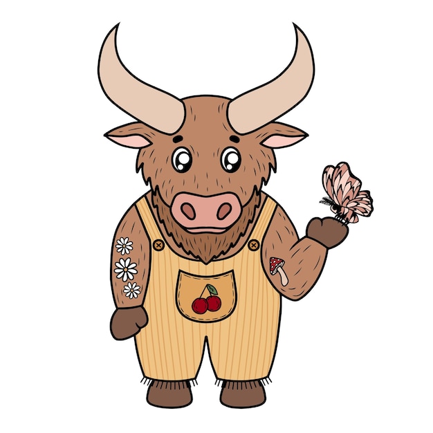 Bull with moth vector art