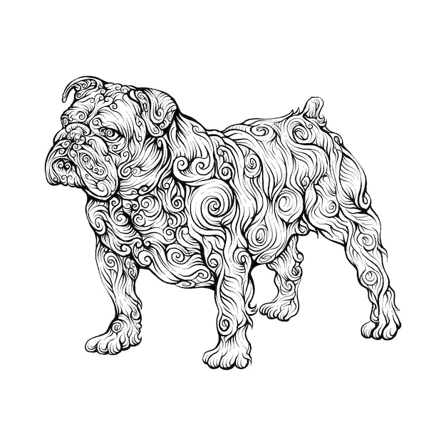 bulldog animal ornament in hand drawing