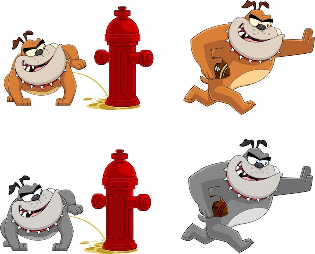 Bulldog Cartoon Mascot Characters. Vector Hand Drawn Collection Set