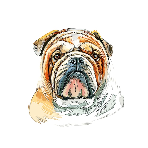 Bulldog Dog Breed Watercolor Sketch Hand Drawn Paint Illustration